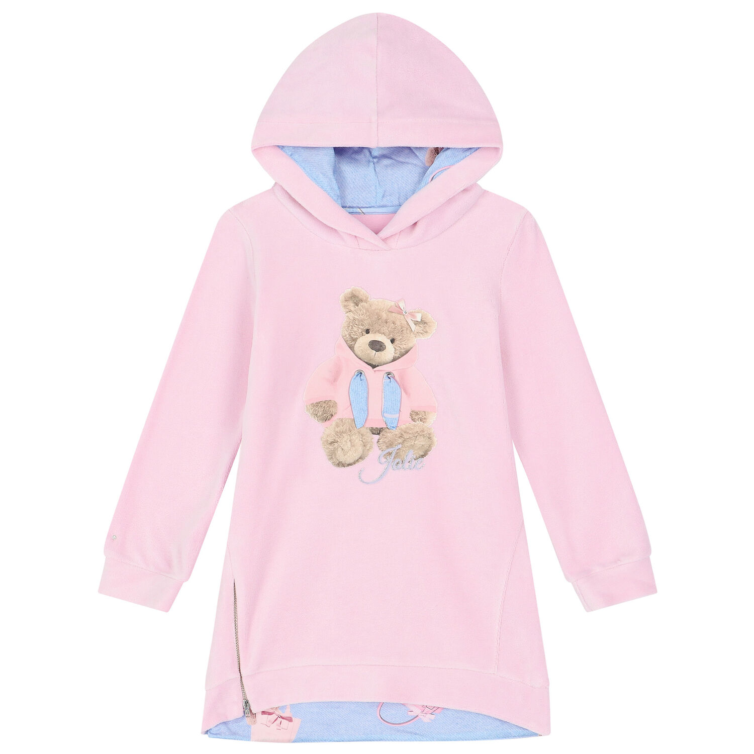 Girls Pink Teddy Hooded Dress, 1, hi-res image number null